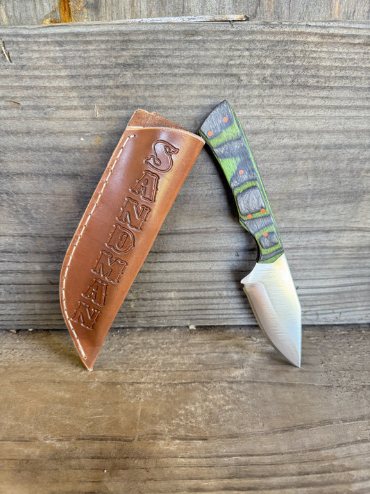 8" OA with green/black laminate wood handle